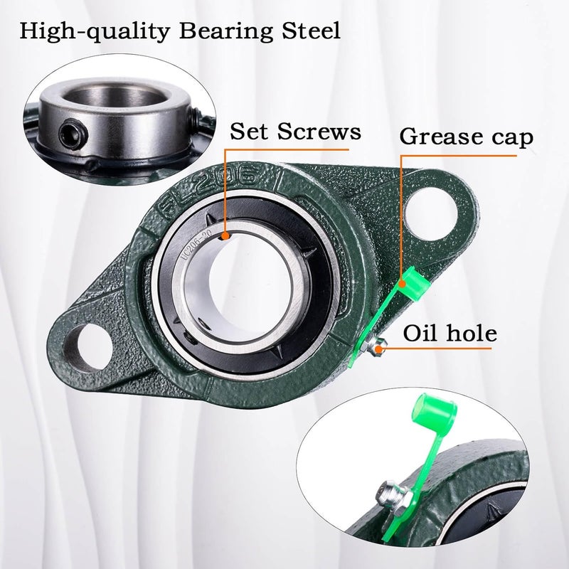 SHINICO Pillow Block Bearing 1 1/4 inch Shaft Bore, Flange Mounted UCFL206-20, Solid Cast Iron Base, Swamp Cooler Parts, Self-Aligning, 2Pack - Image 3